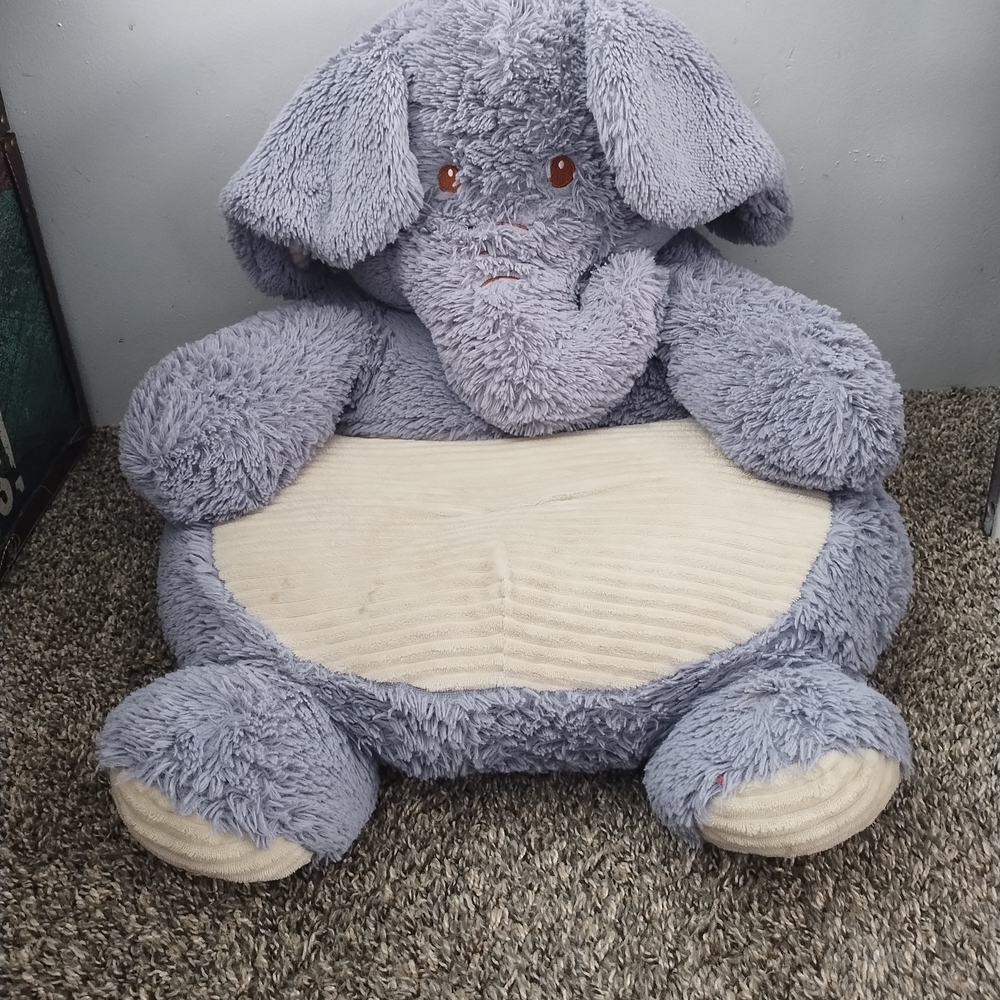 Plush Elephant Pillow in Gray and Cream